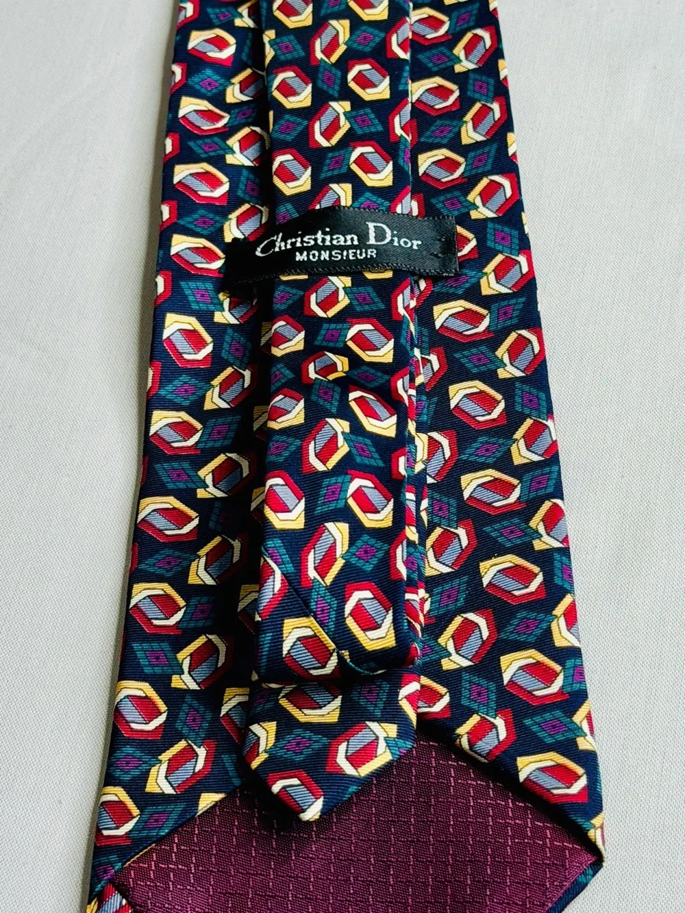 Dior Multi-Color Geometric Silk Tie on Navy